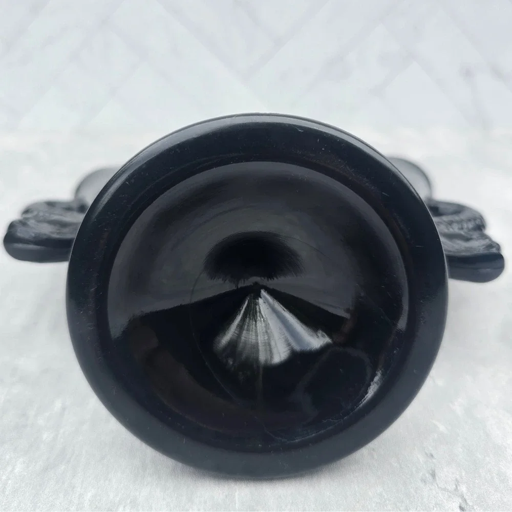 Vintage Black Amethyst Glass Trophy Vase Koi Fish Dolphin Handles Art Deco